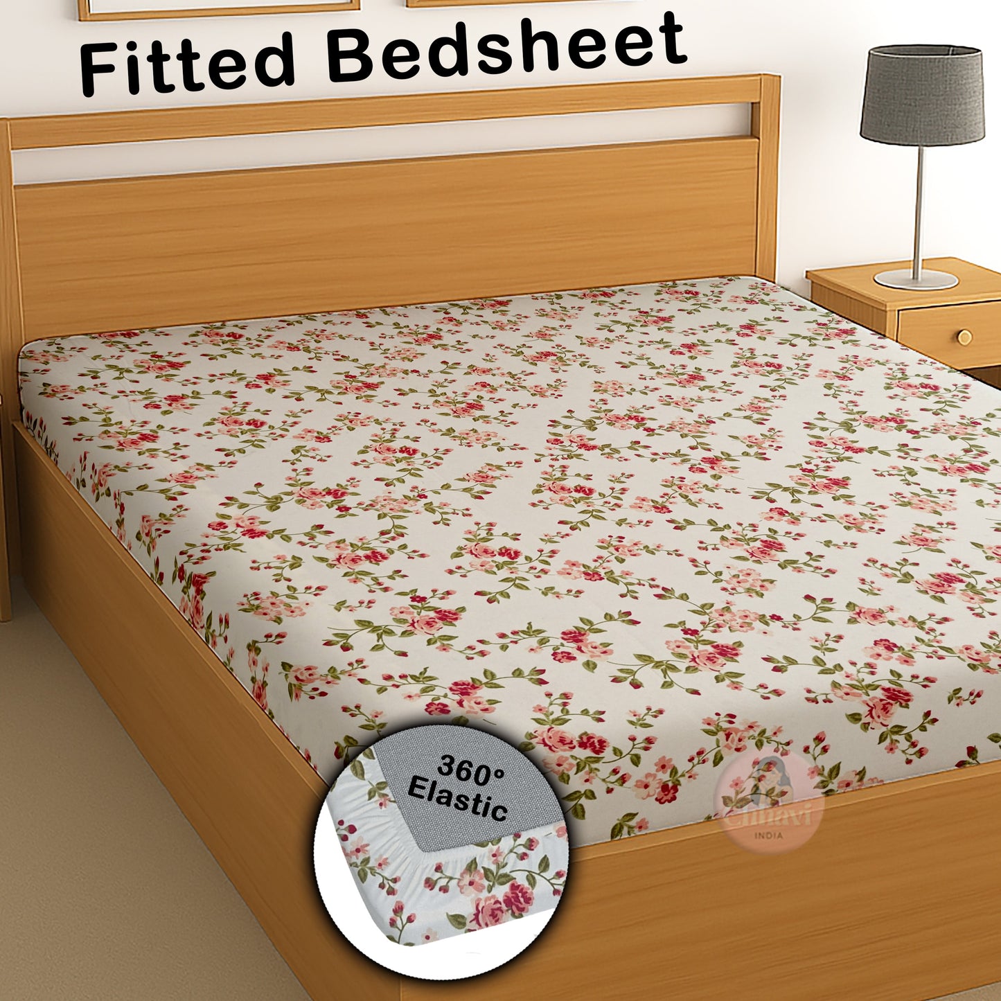 CHHAVI INDIA 210 TC Microfiber Waterproof Printed Fitted (Elastic) Bedsheet