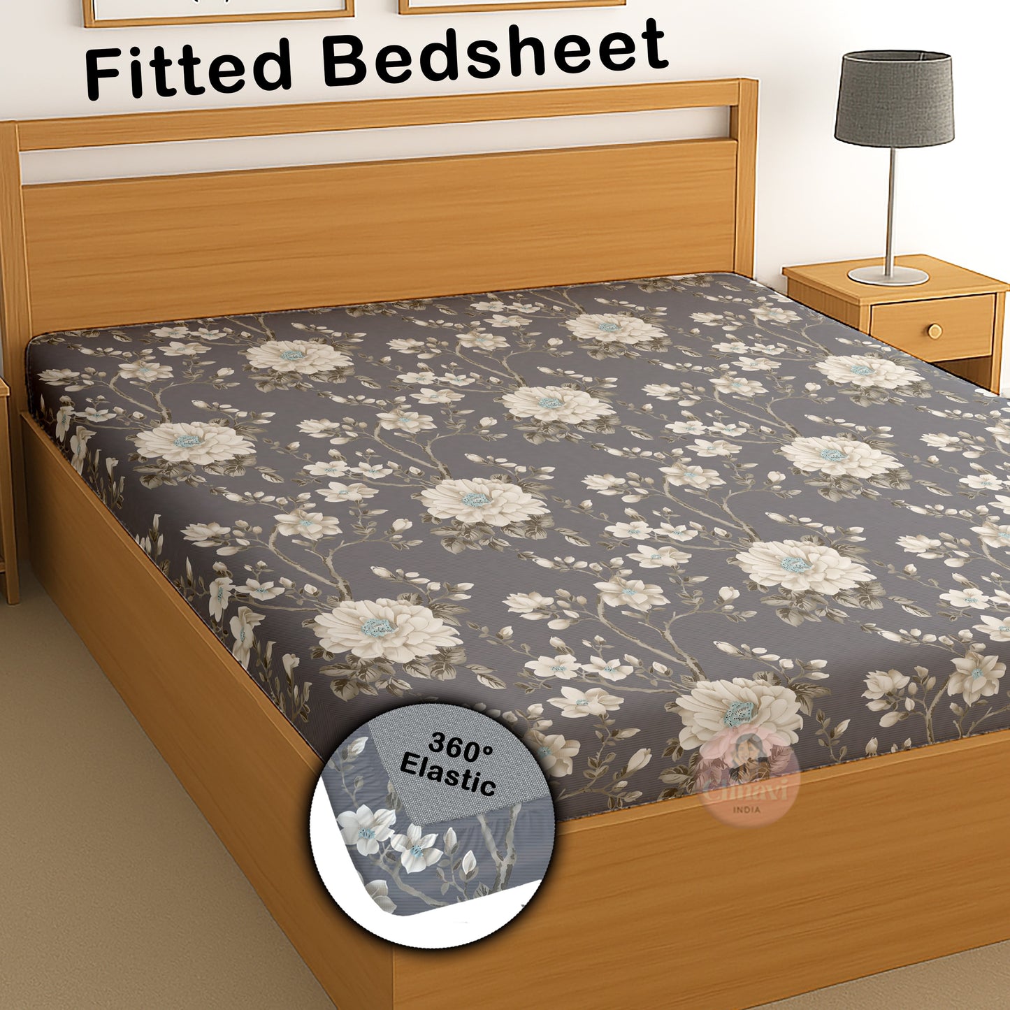 CHHAVI INDIA 210 TC Microfiber Waterproof Printed Fitted (Elastic) Bedsheet
