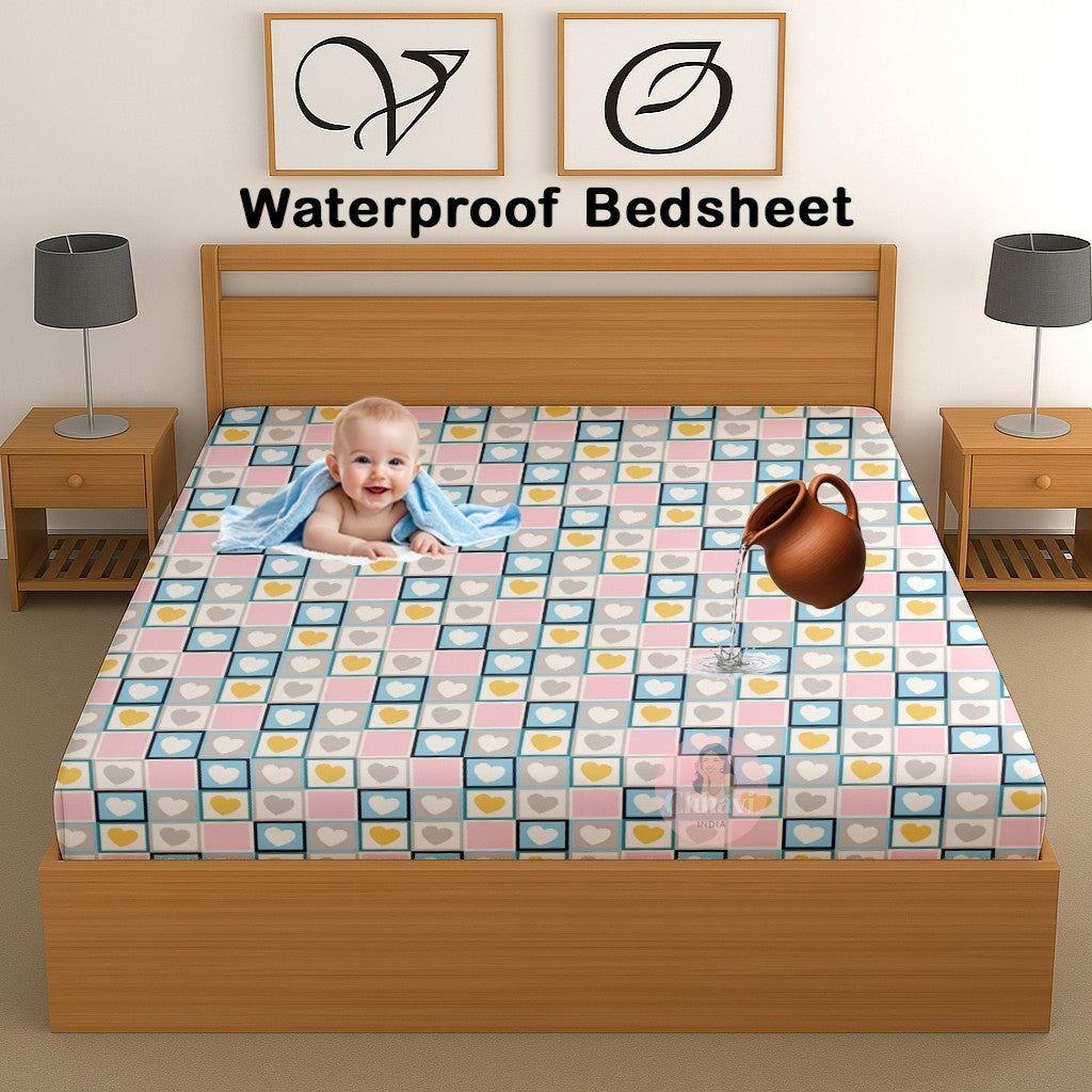 CHHAVI INDIA 210 TC Microfiber Waterproof Printed Fitted (Elastic) Bedsheet