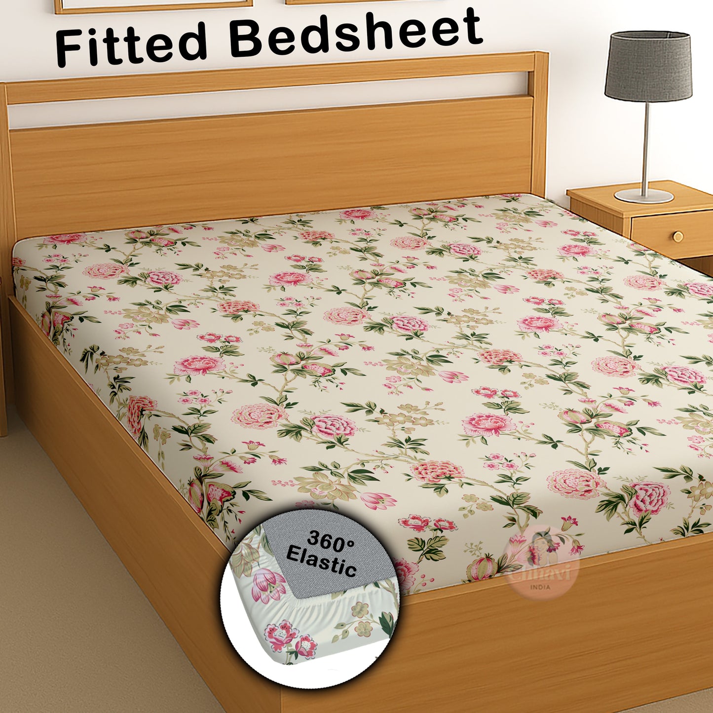 CHHAVI INDIA 210 TC Microfiber Waterproof Printed Fitted (Elastic) Bedsheet