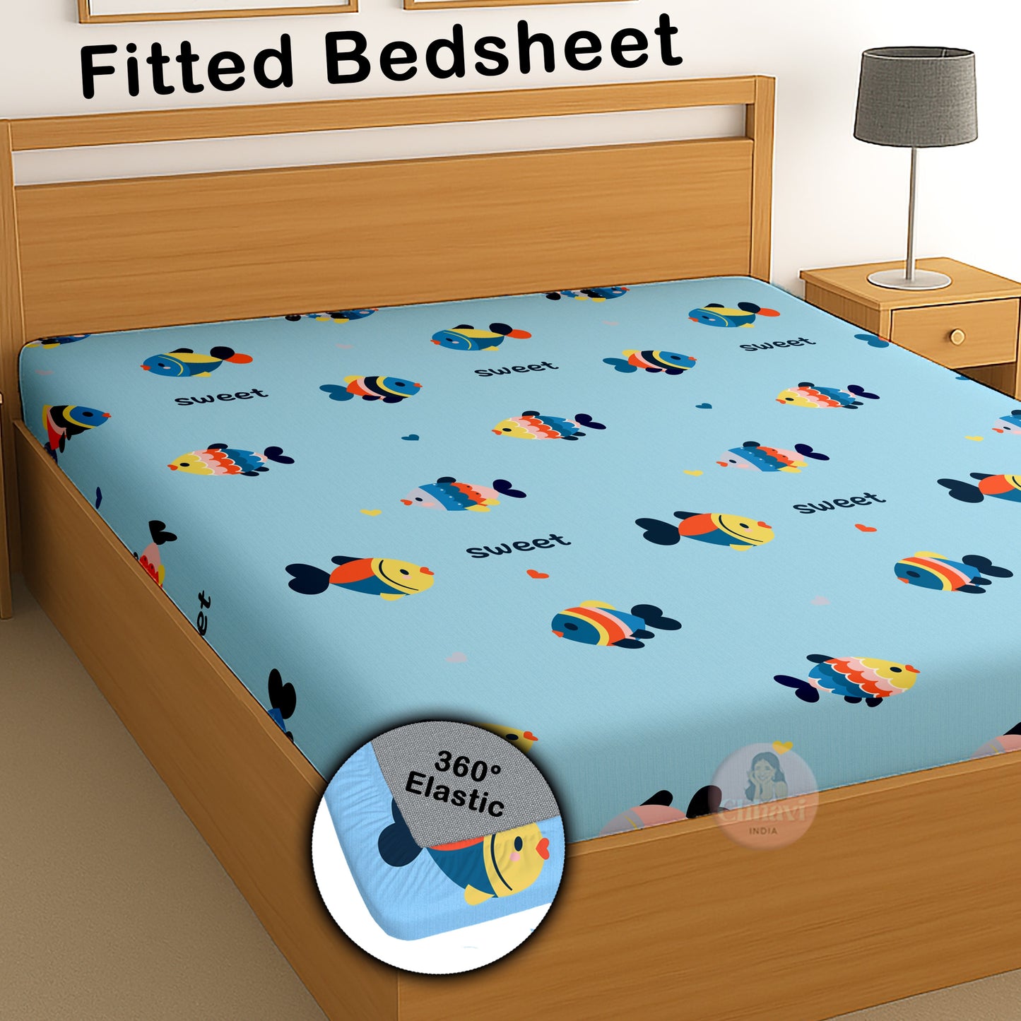 CHHAVI INDIA 210 TC Microfiber Waterproof Printed Fitted (Elastic) Bedsheet