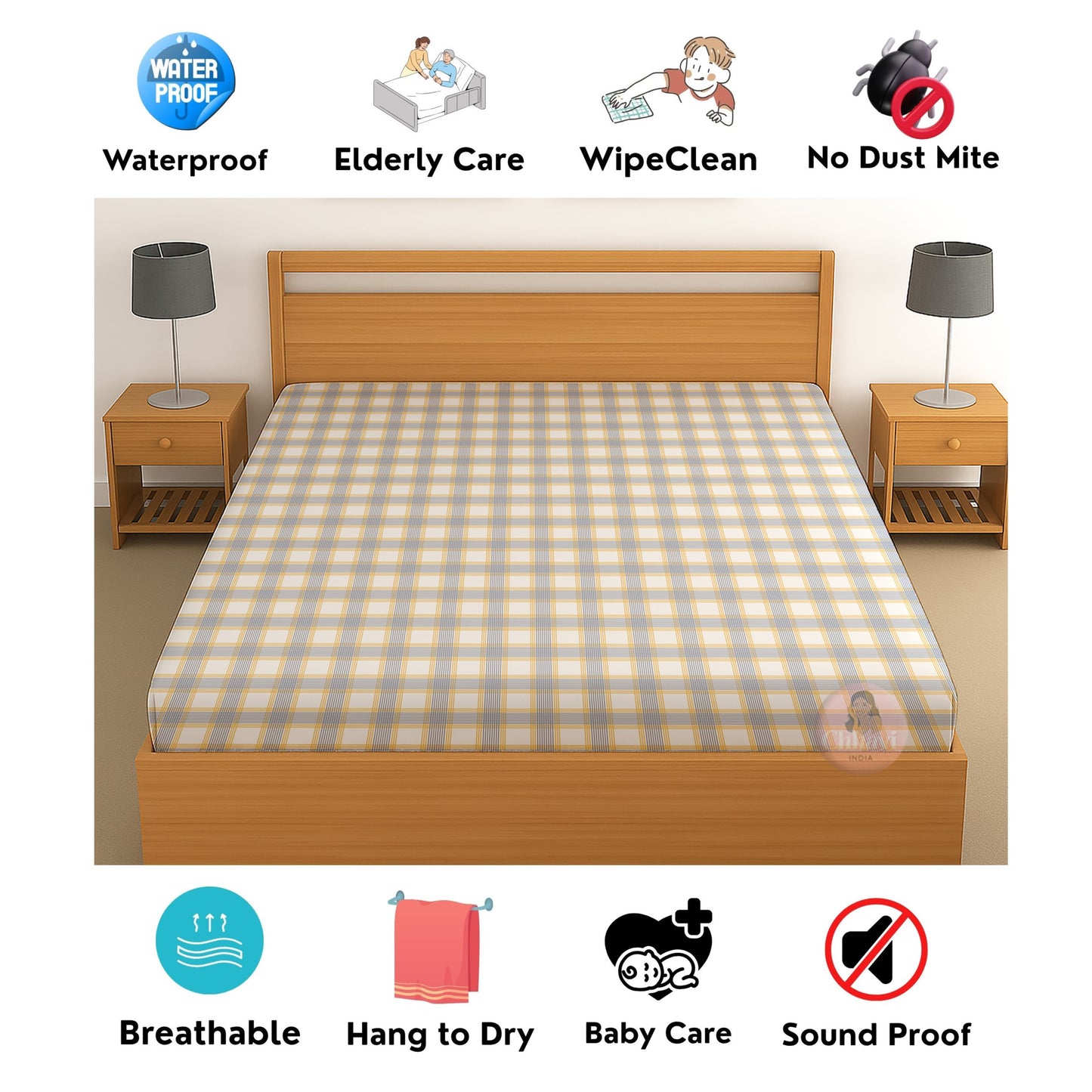 CHHAVI INDIA 210 TC Microfiber Waterproof Printed Fitted (Elastic) Bedsheet