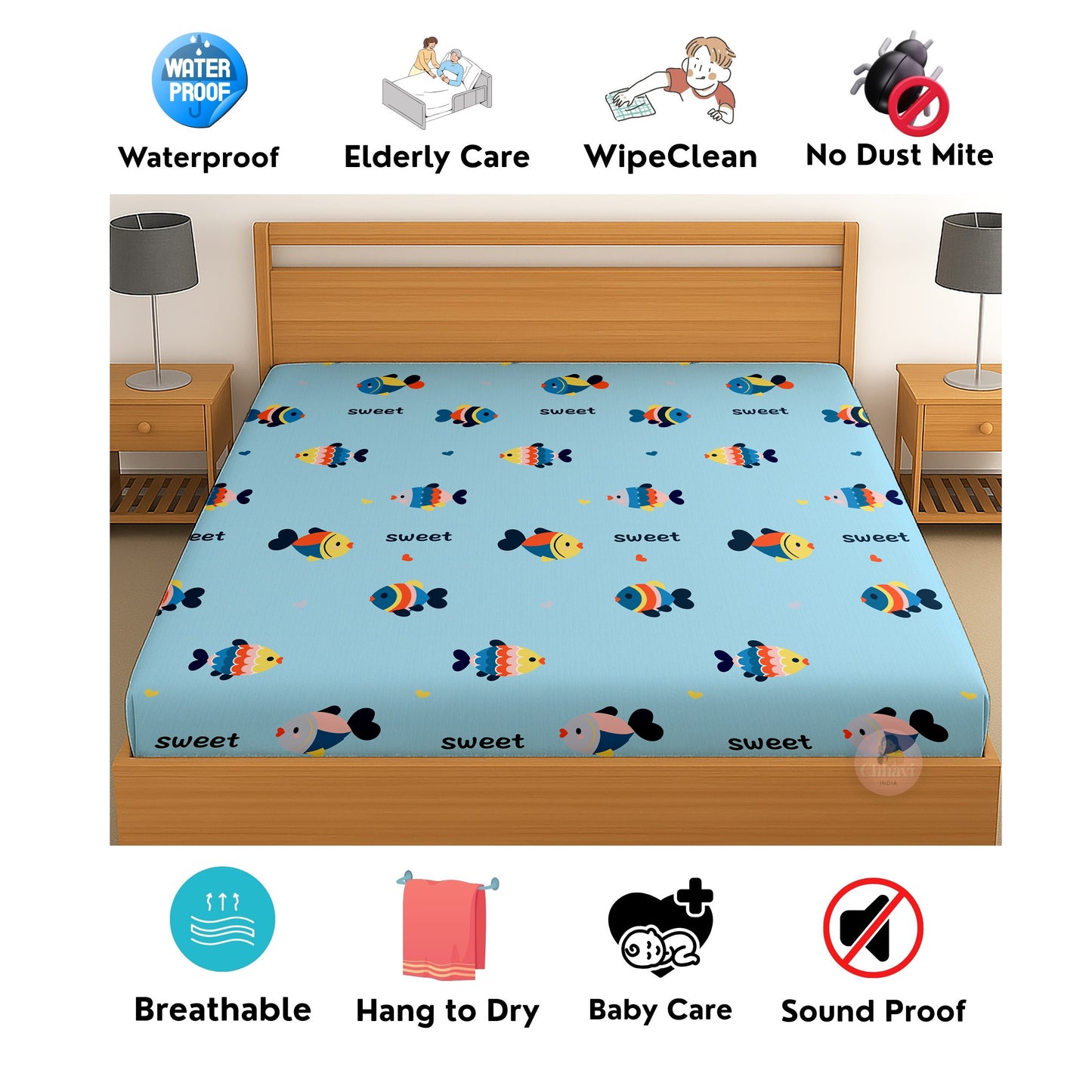 CHHAVI INDIA 210 TC Microfiber Waterproof Printed Fitted (Elastic) Bedsheet