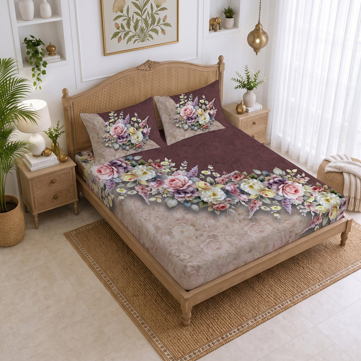 CHHAVI INDIA 210 TC Microfiber Printed King Size Bedsheet With 2 Pillow Covers