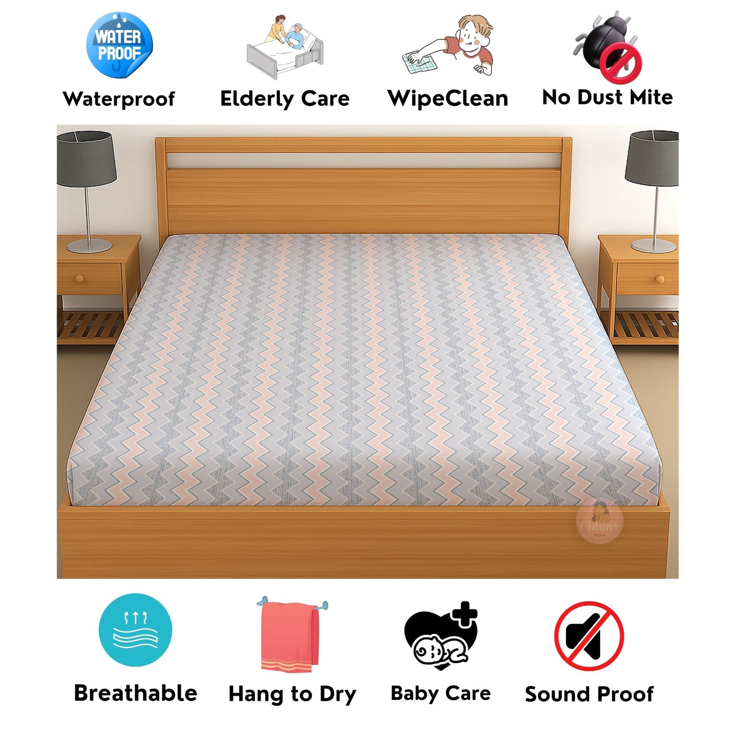 CHHAVI INDIA 210 TC Microfiber Waterproof Printed Fitted (Elastic) Bedsheet