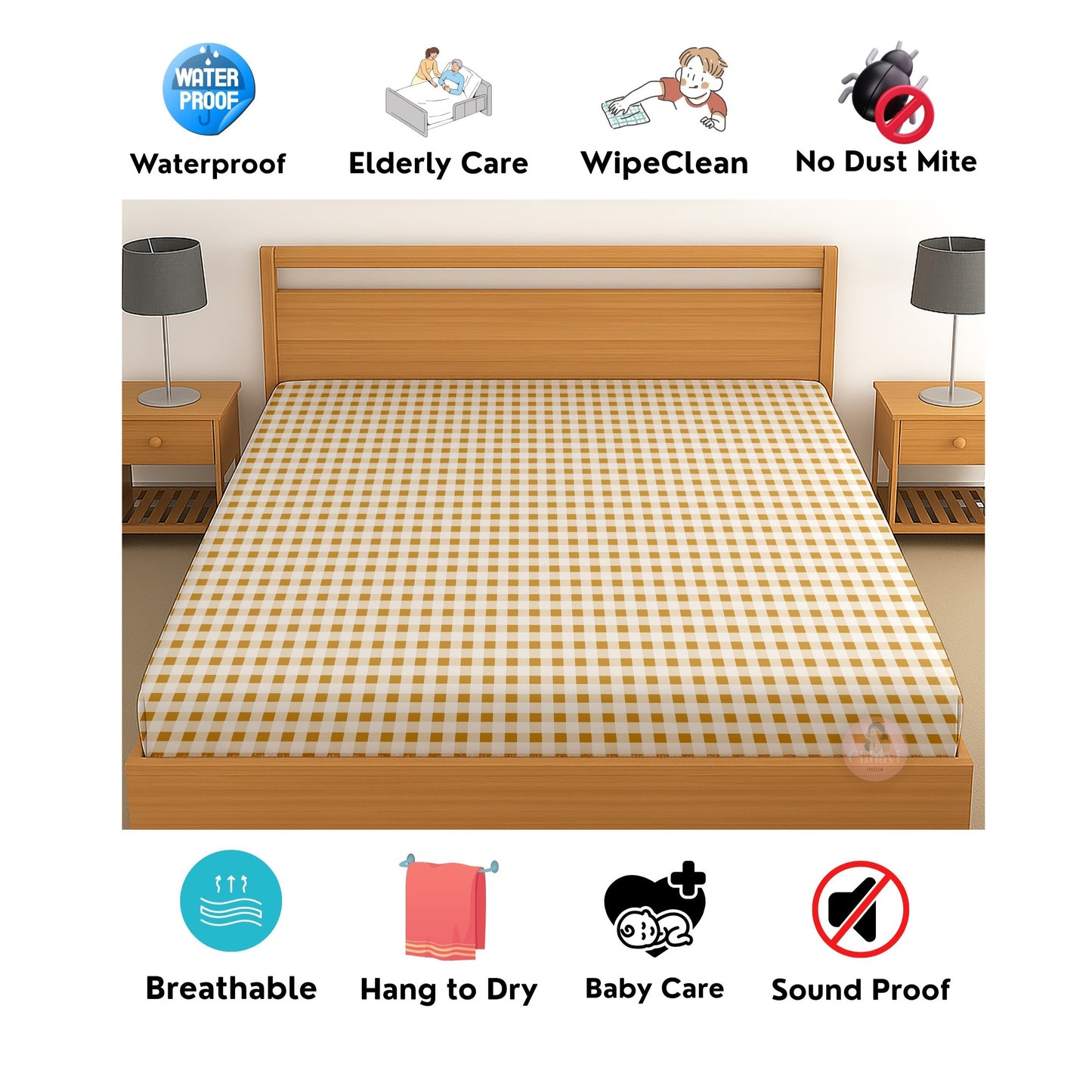 CHHAVI INDIA 210 TC Microfiber Waterproof Printed Fitted (Elastic) Bedsheet