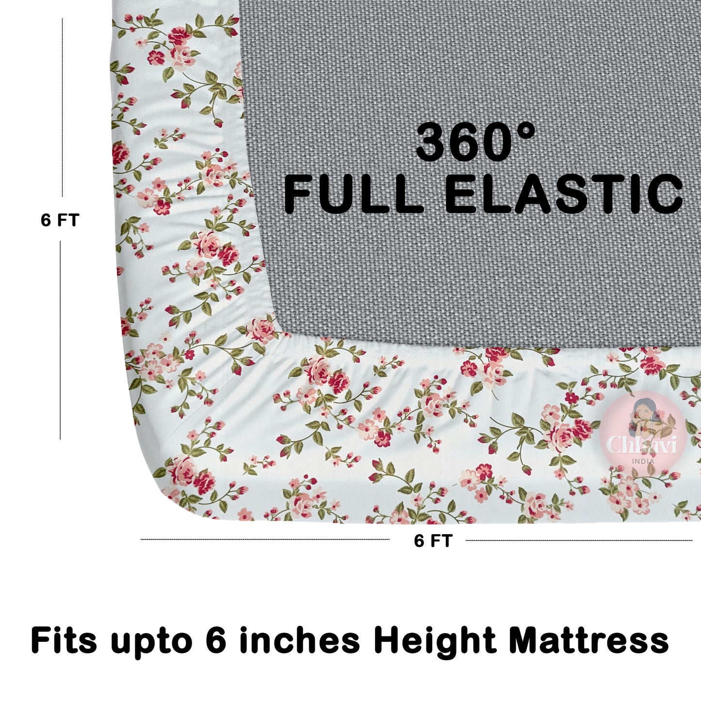 CHHAVI INDIA 210 TC Microfiber Waterproof Printed Fitted (Elastic) Bedsheet