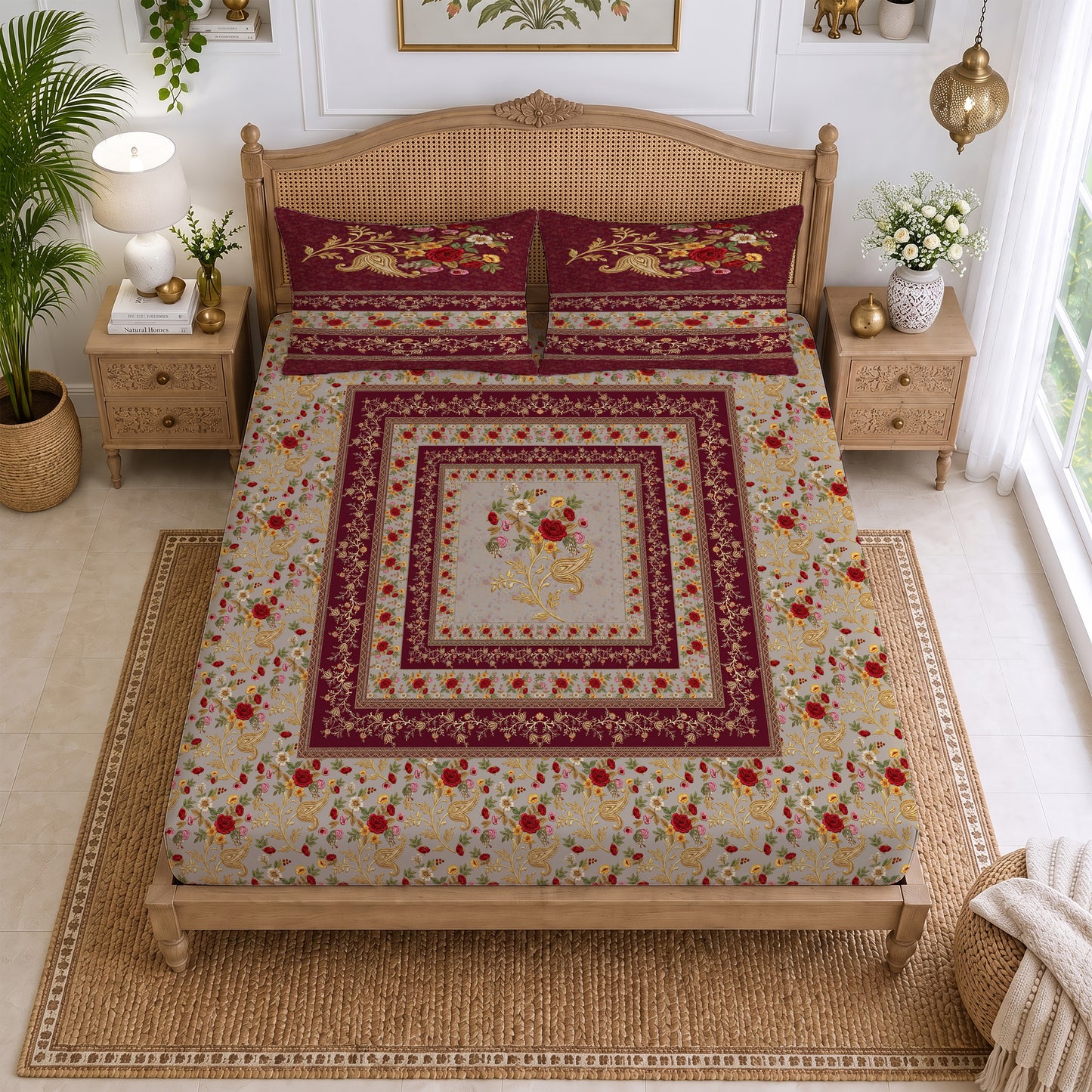 CHHAVI INDIA 210 TC Microfiber Printed King Size Bedsheet With 2 Pillow Covers