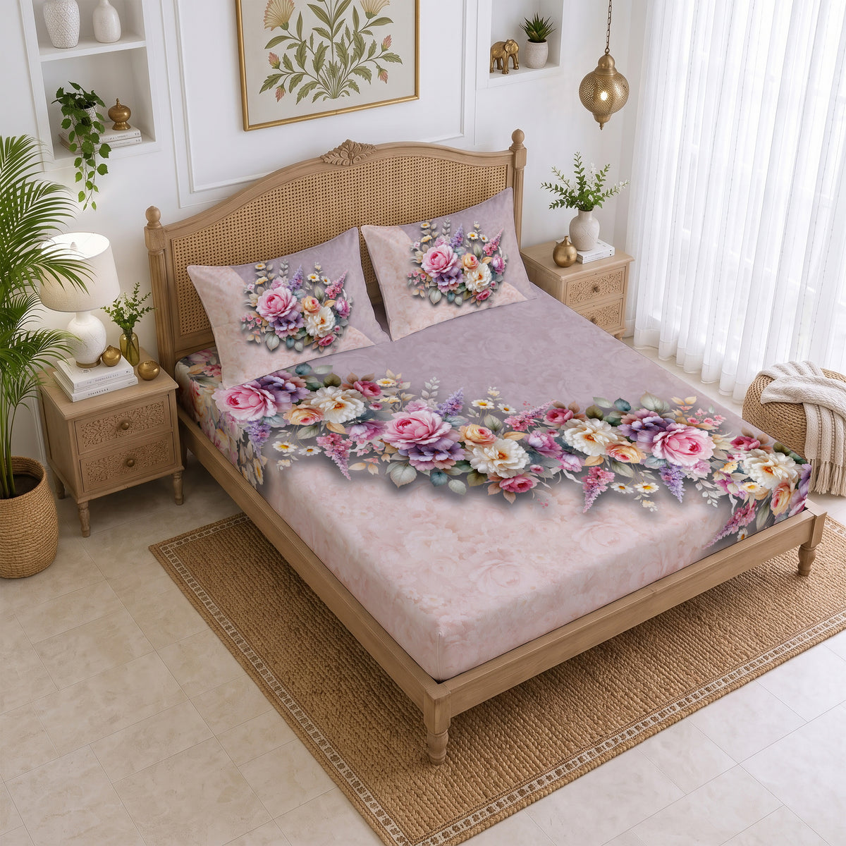 CHHAVI INDIA 210 TC Microfiber Printed King Size Bedsheet With 2 Pillow Covers