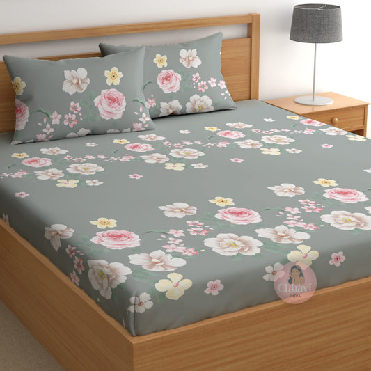 CHHAVI INDIA 210 TC Microfiber Printed Double Bedsheet With 2 Pillow Covers