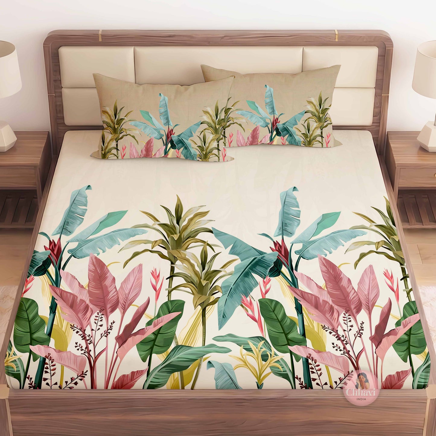 CHHAVI INDIA 210 TC Microfiber Printed King Size Bedsheet With Pillow Covers