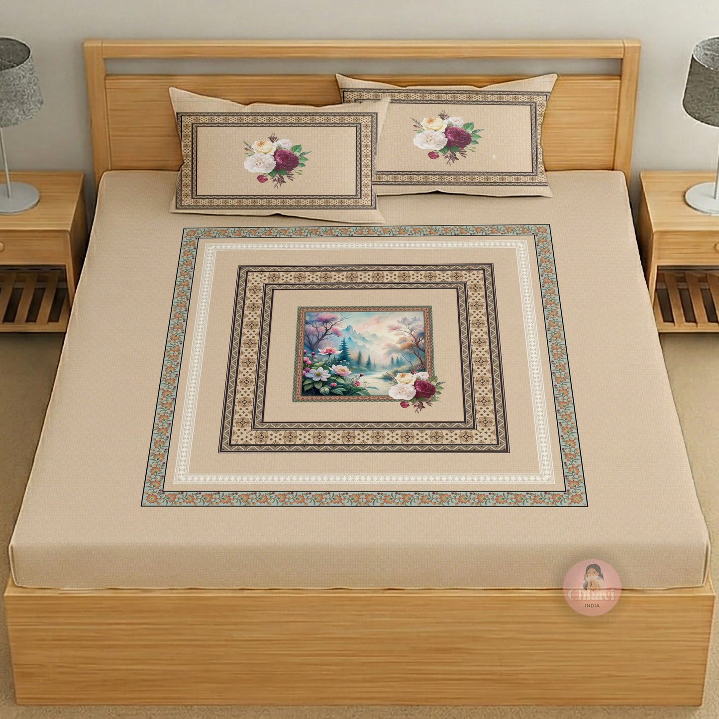 CHHAVI INDIA 210 TC Microfiber Printed King Size Bedsheet With 2 Pillow Covers