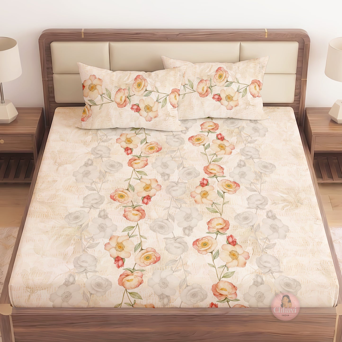 CHHAVI INDIA 210 TC Microfiber Printed King Size Bedsheet With Pillow Covers