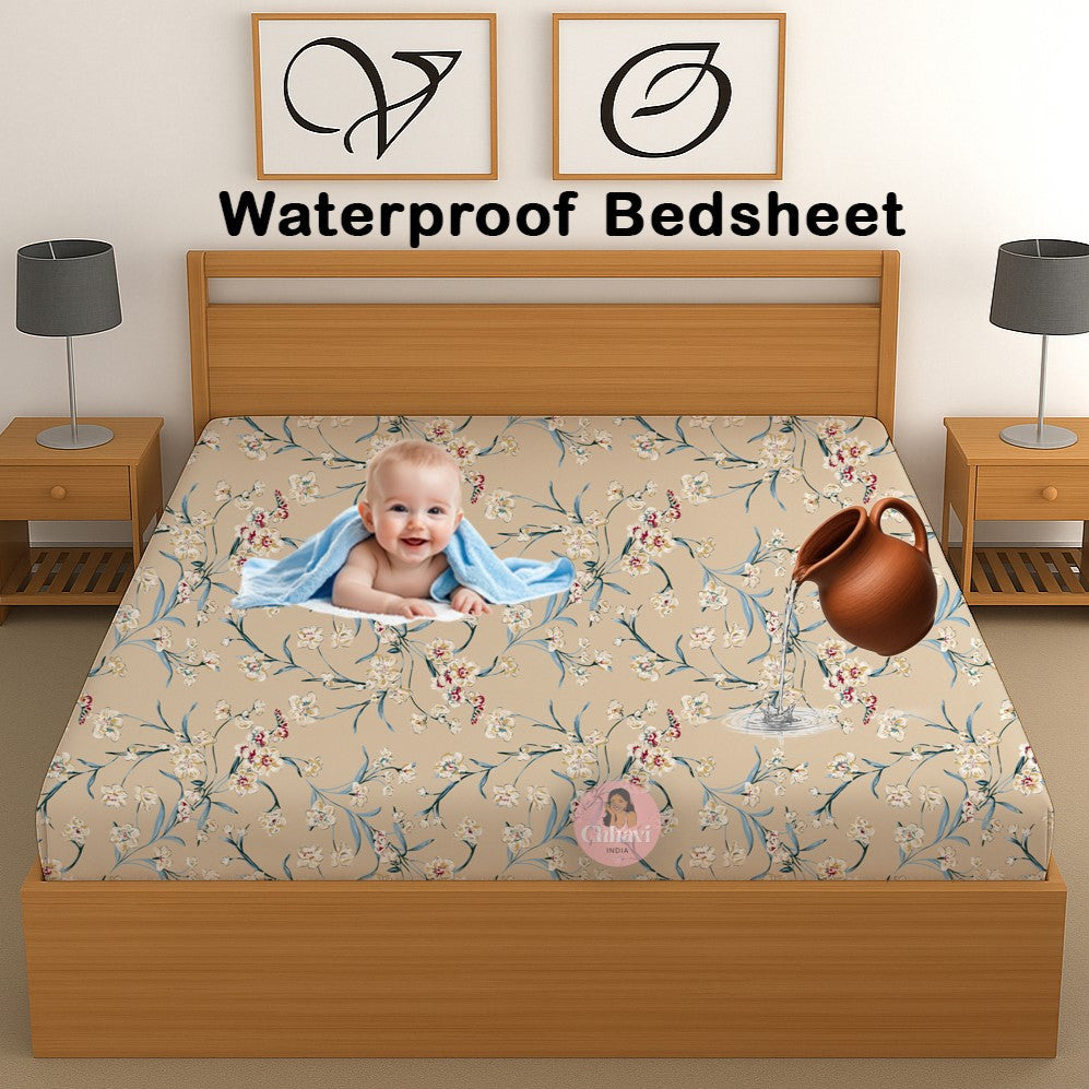 CHHAVI INDIA 210 TC Microfiber Waterproof Printed Fitted (Elastic) Bedsheet