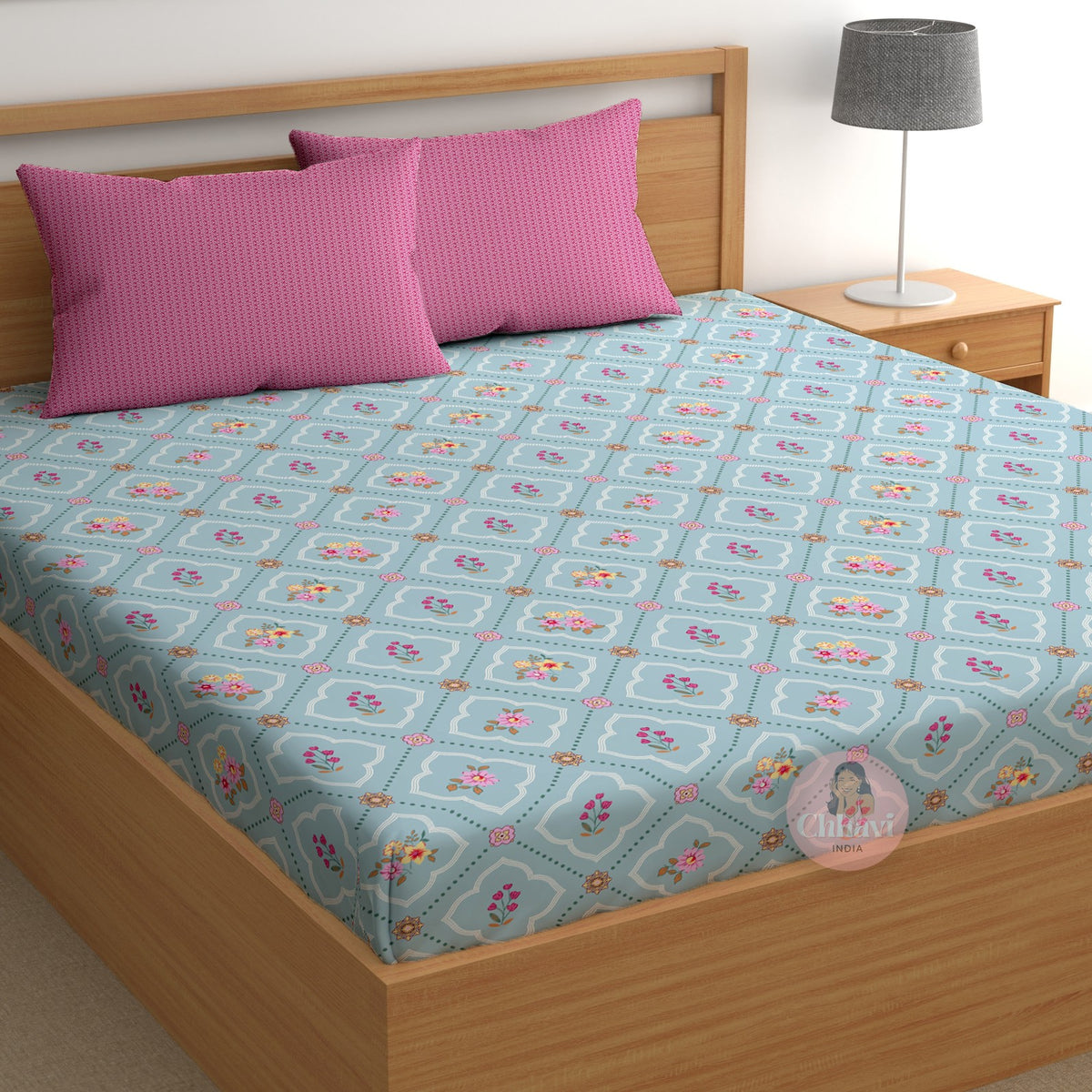 CHHAVI INDIA 210 TC Microfiber Printed King Size Bedsheet With 2 Pillow Covers
