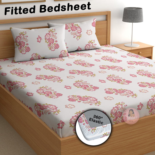 CHHAVI INDIA 180 TC Microfiber Double Fitted  Size Printed Bedsheet