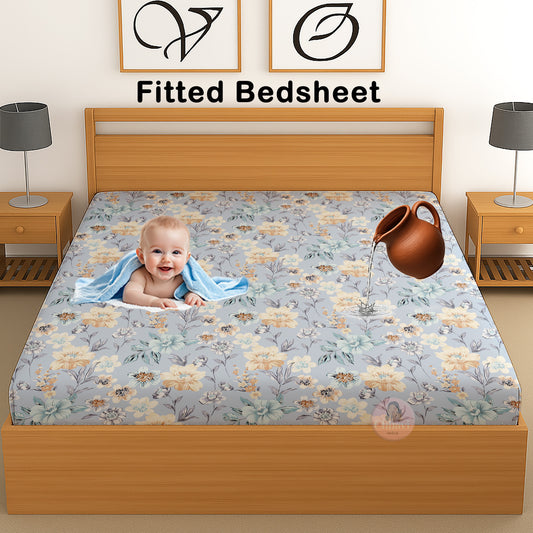 CHHAVI INDIA 210 TC Microfiber Waterproof Printed Fitted (Elastic) Bedsheet