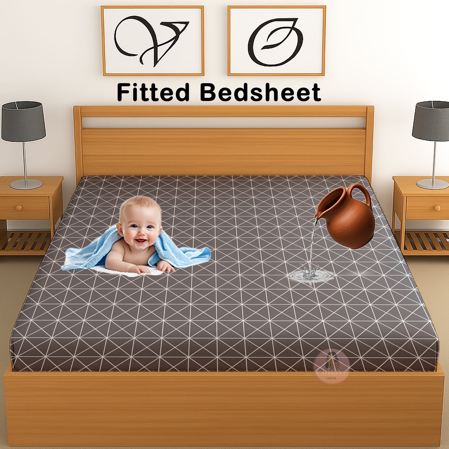 CHHAVI INDIA 210 TC Microfiber Waterproof Printed Fitted (Elastic) Bedsheet
