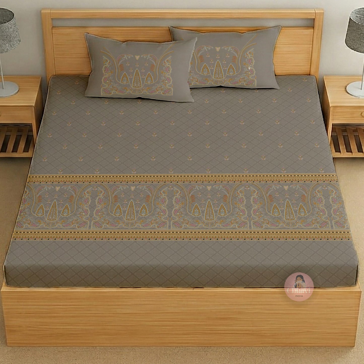 CHHAVI INDIA 210 TC Microfiber Printed King Size Bedsheet With 2 Pillow Covers
