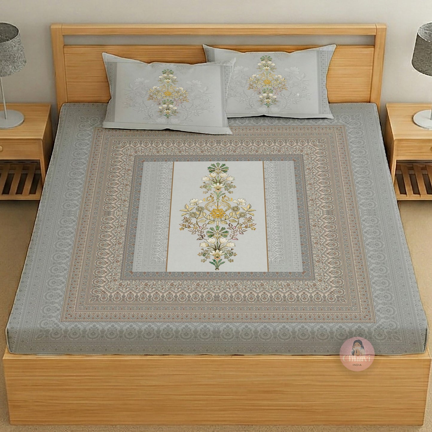 CHHAVI INDIA 210 TC Microfiber Printed King Size Bedsheet With 2 Pillow Covers