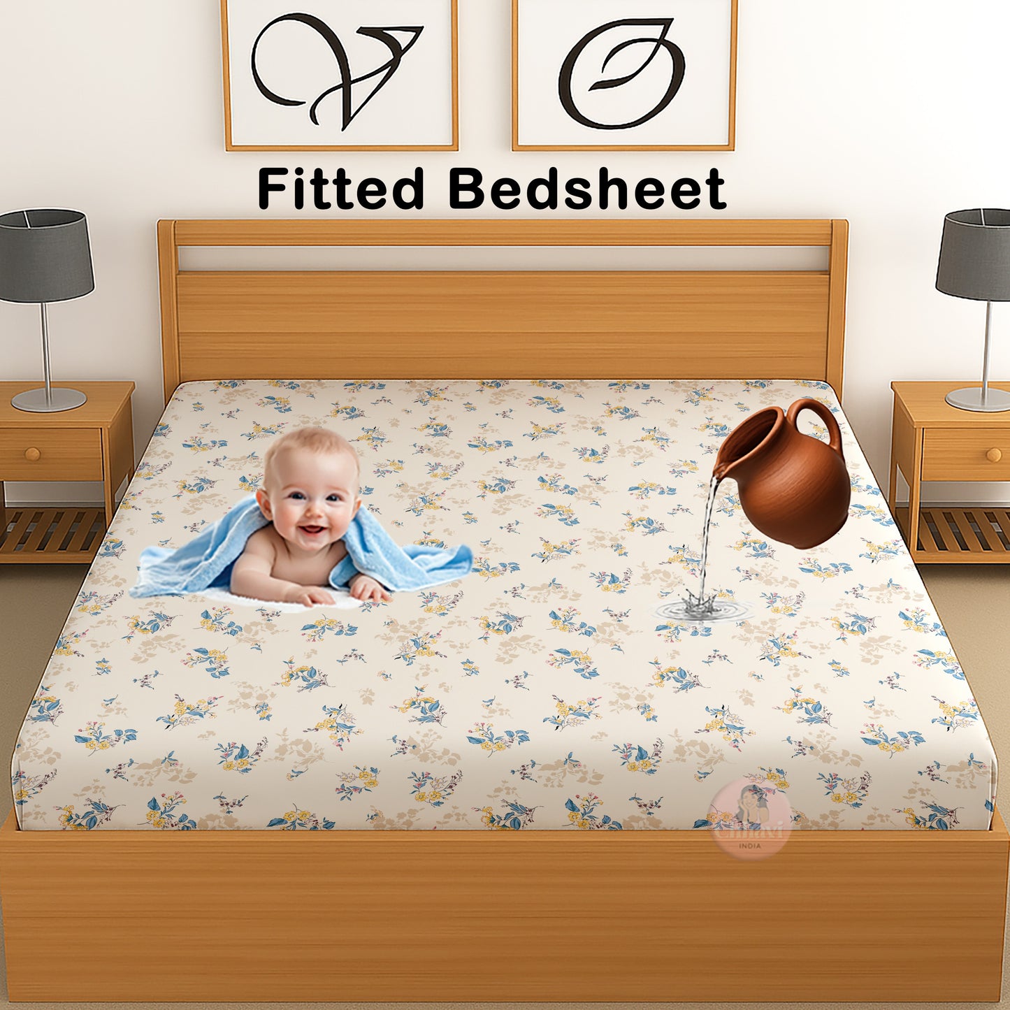 CHHAVI INDIA 210 TC Microfiber Waterproof Printed Fitted (Elastic) Bedsheet