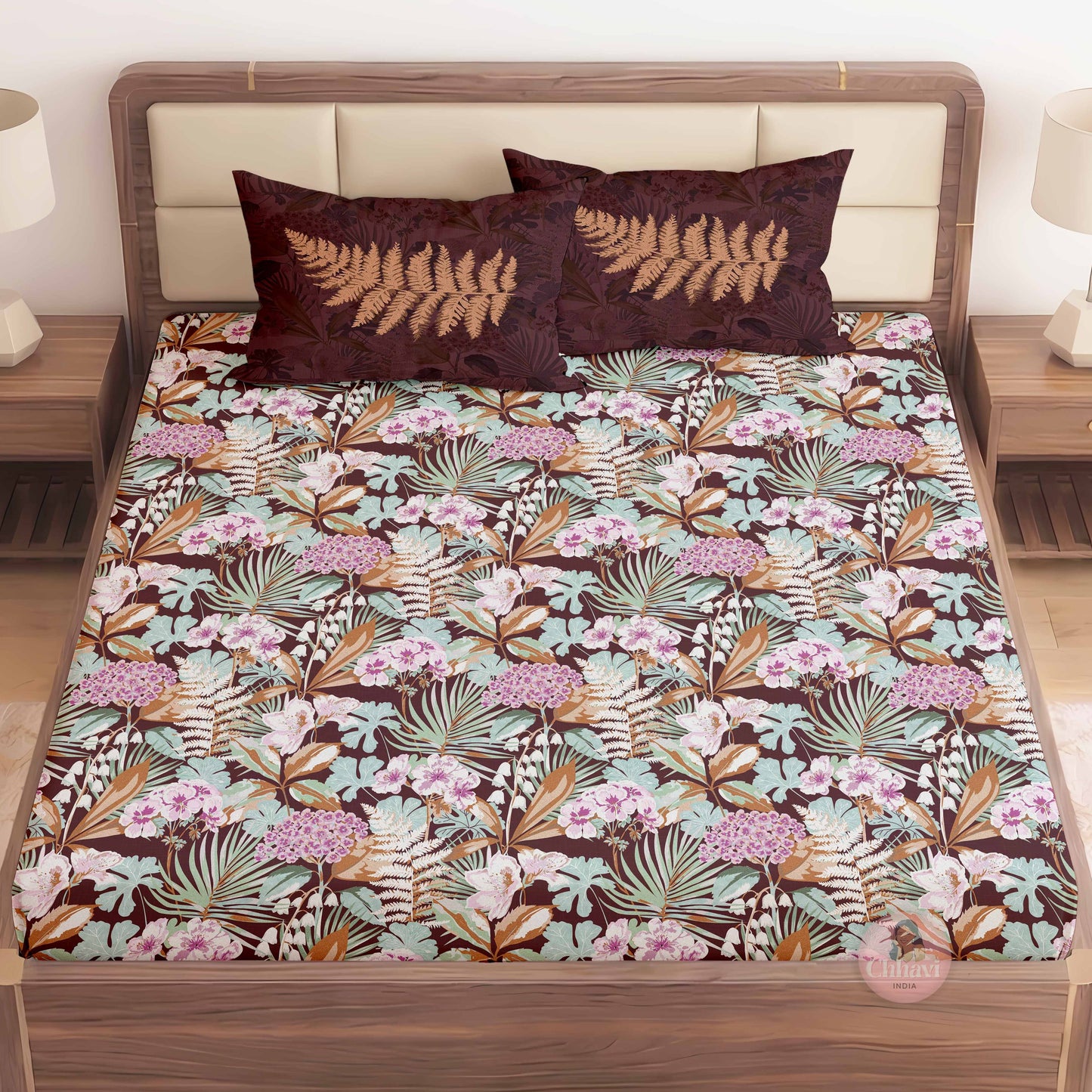 CHHAVI INDIA 210 TC Microfiber Printed King Size Bedsheet With Pillow Covers