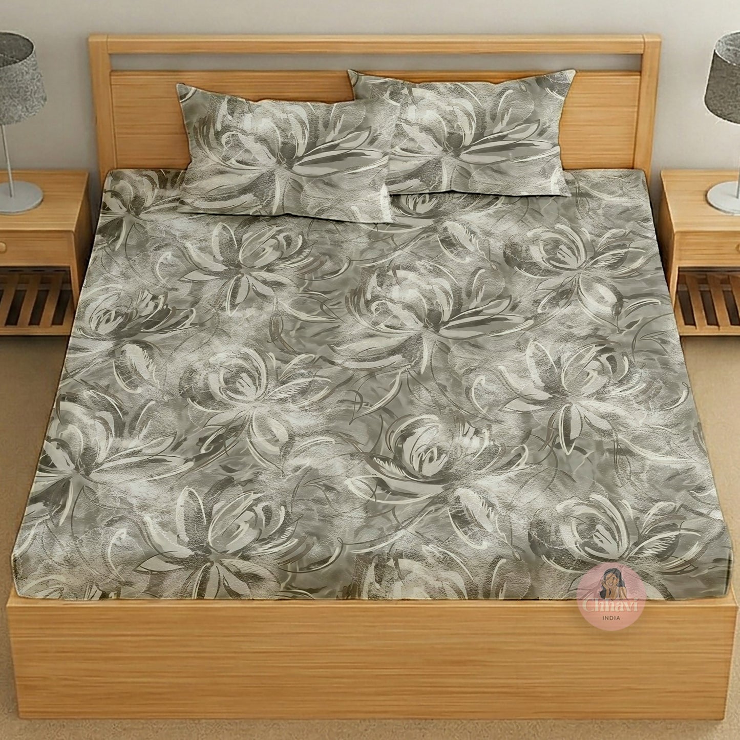 CHHAVI INDIA 210 TC Microfiber Printed King Size Bedsheet With 2 Pillow Covers