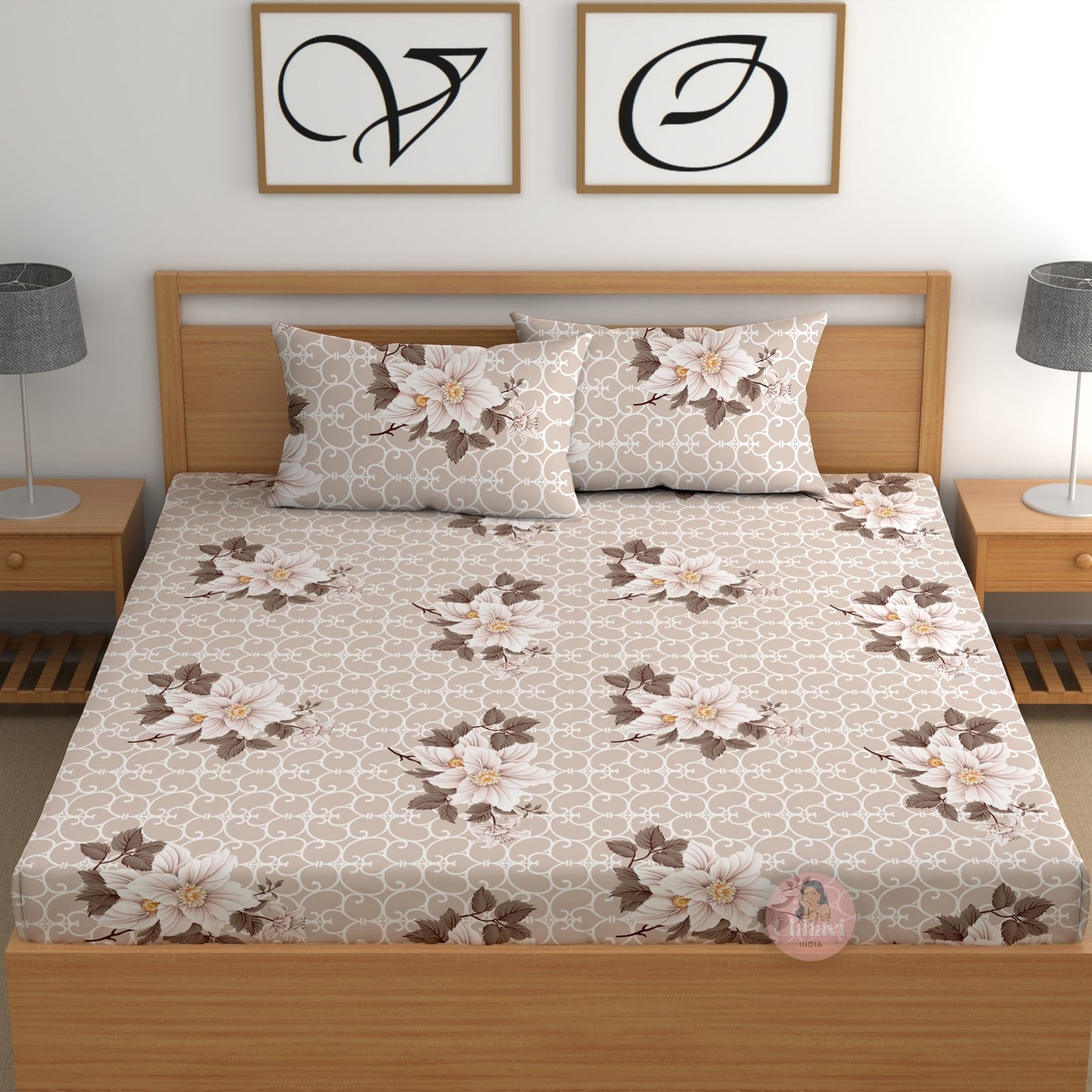 CHHAVI INDIA 180 TC Microfiber Double Fitted  Size Printed Bedsheet