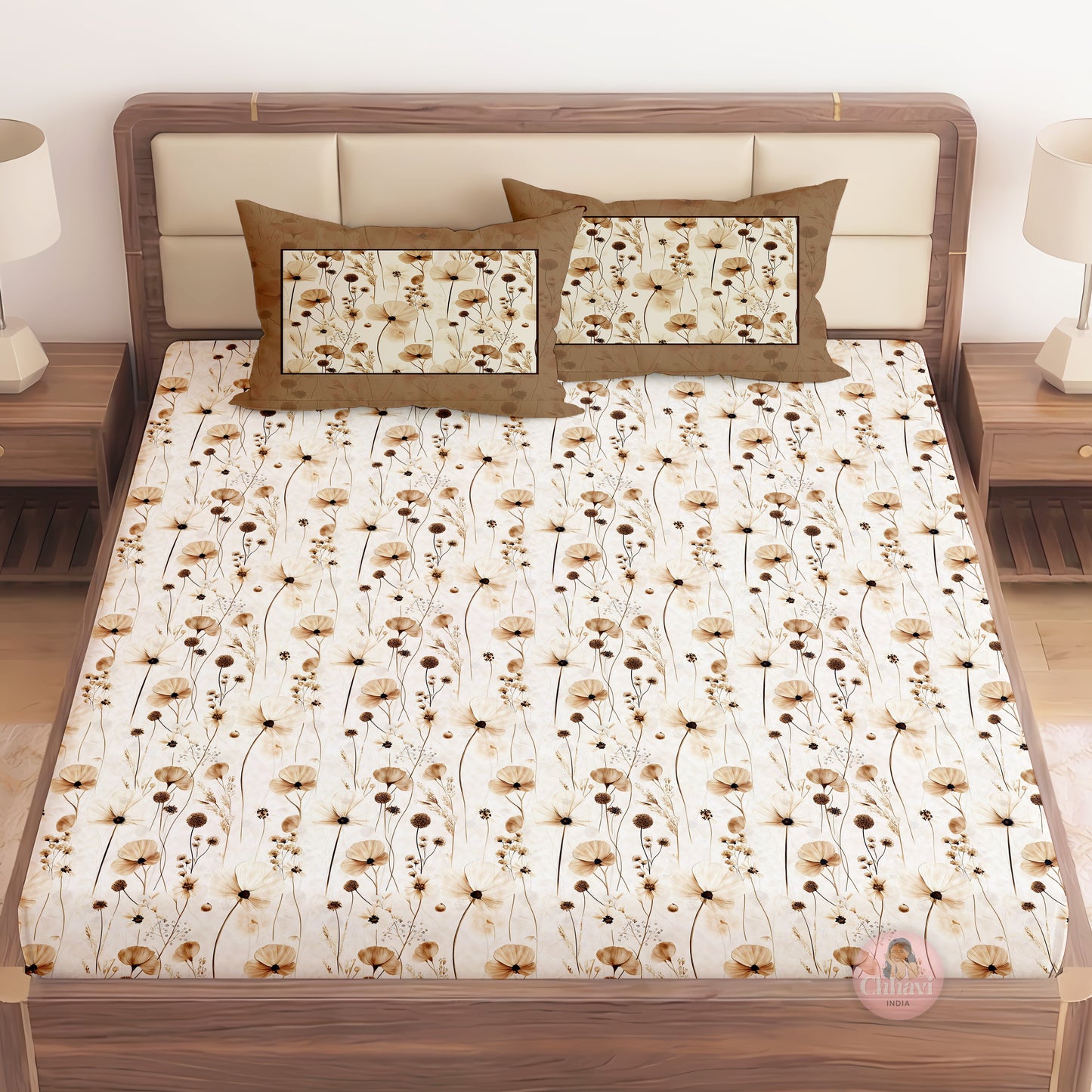 CHHAVI INDIA 210 TC Microfiber Printed King Size Bedsheet With Pillow Covers