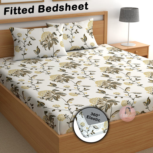 CHHAVI INDIA 180 TC Microfiber Double Fitted  Size Printed Bedsheet