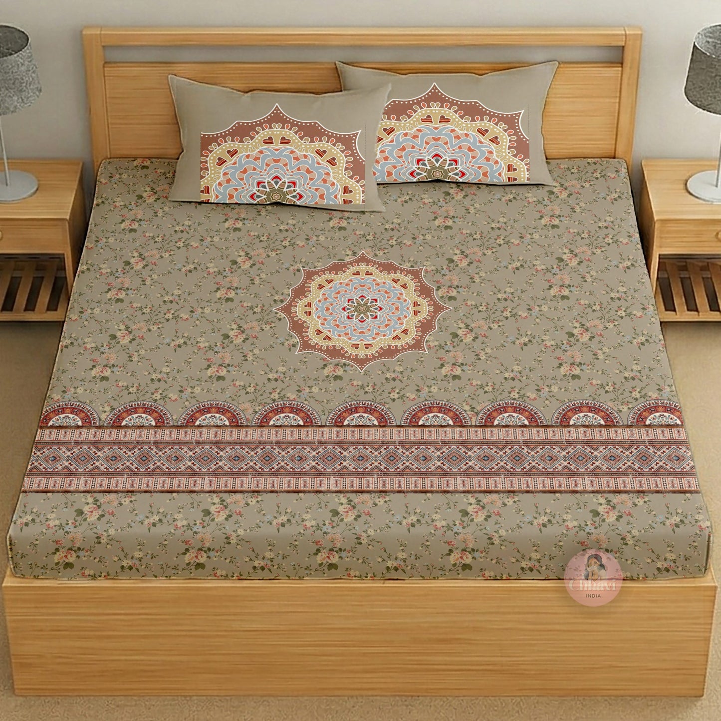 CHHAVI INDIA 210 TC Microfiber Printed King Size Bedsheet With 2 Pillow Covers (Copy)
