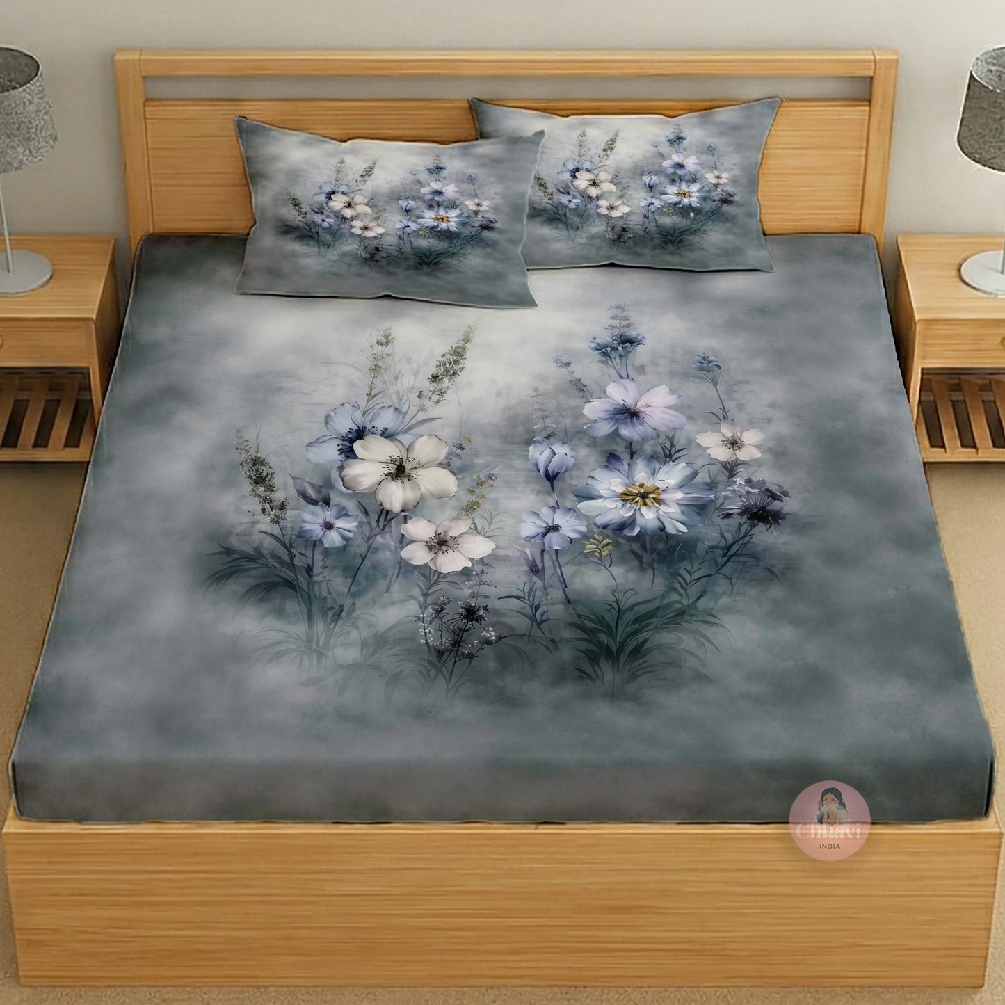 CHHAVI INDIA 210 TC Microfiber Printed King Size Bedsheet With 2 Pillow Covers
