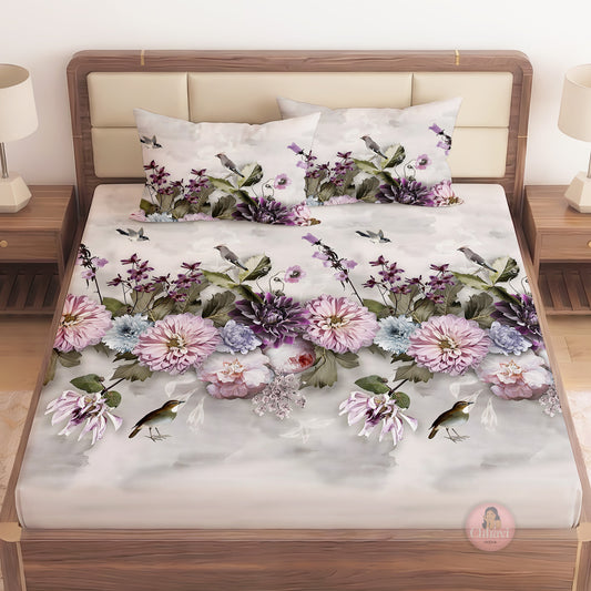 CHHAVI INDIA 210 TC Microfiber Printed King Size Bedsheet With Pillow Covers
