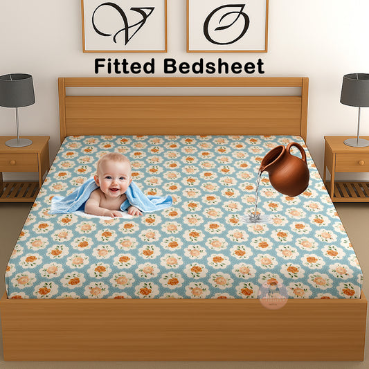 CHHAVI INDIA 210 TC Microfiber Waterproof Printed Fitted (Elastic) Bedsheet