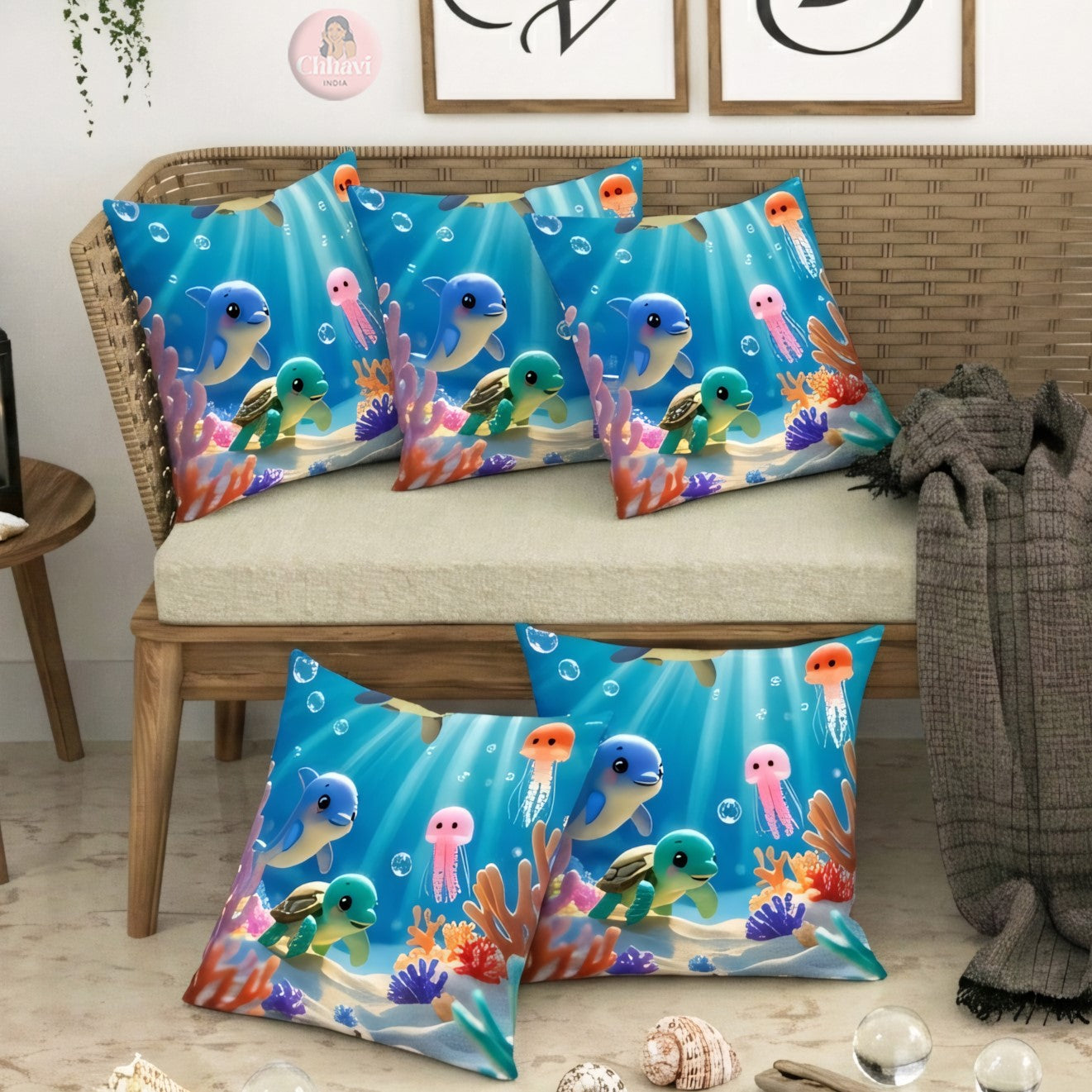 CHHAVI INDIA Microfiber Cushions Cover Pack of 5