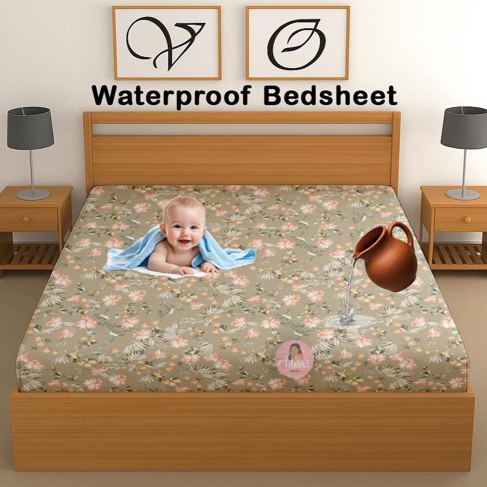 CHHAVI INDIA 210 TC Microfiber Waterproof Printed Fitted (Elastic) Bedsheet