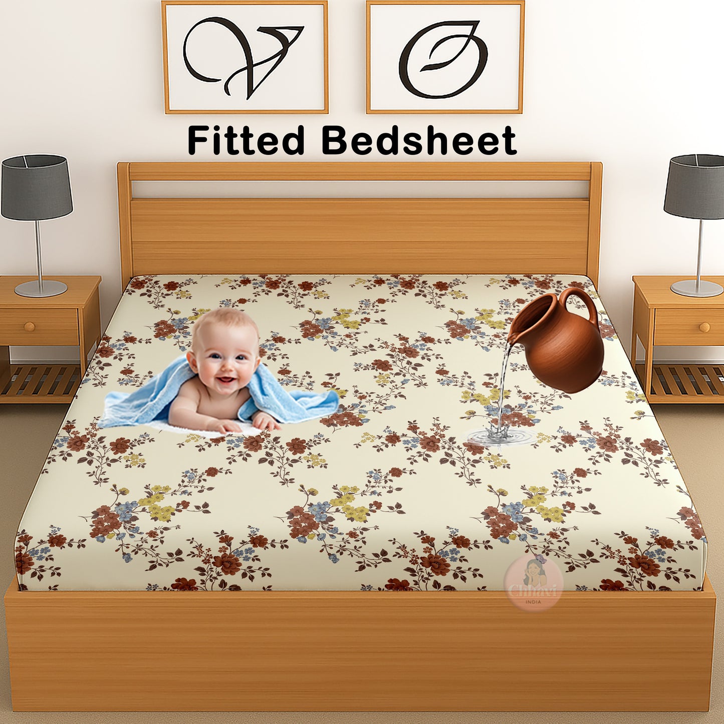 CHHAVI INDIA 210 TC Microfiber Waterproof Printed Fitted (Elastic) Bedsheet