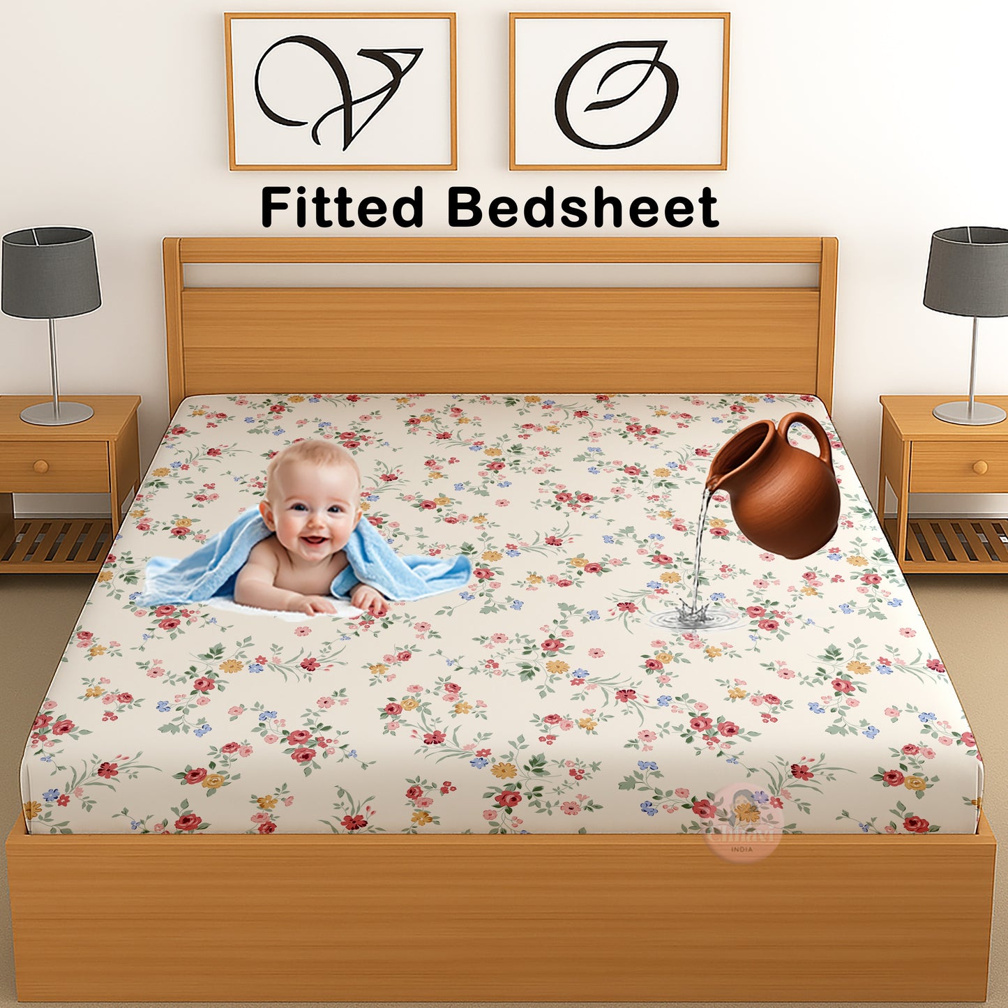 CHHAVI INDIA 210 TC Microfiber Waterproof Printed Fitted (Elastic) Bedsheet
