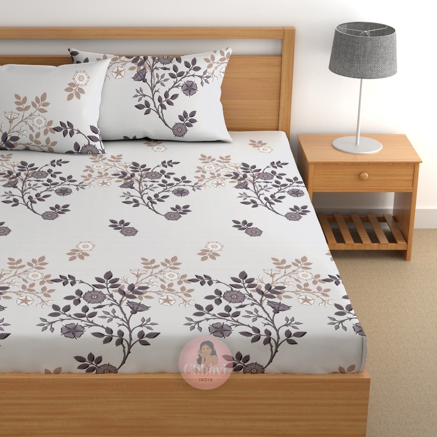 CHHAVI INDIA 180 TC Microfiber Double Fitted  Size Printed Bedsheet