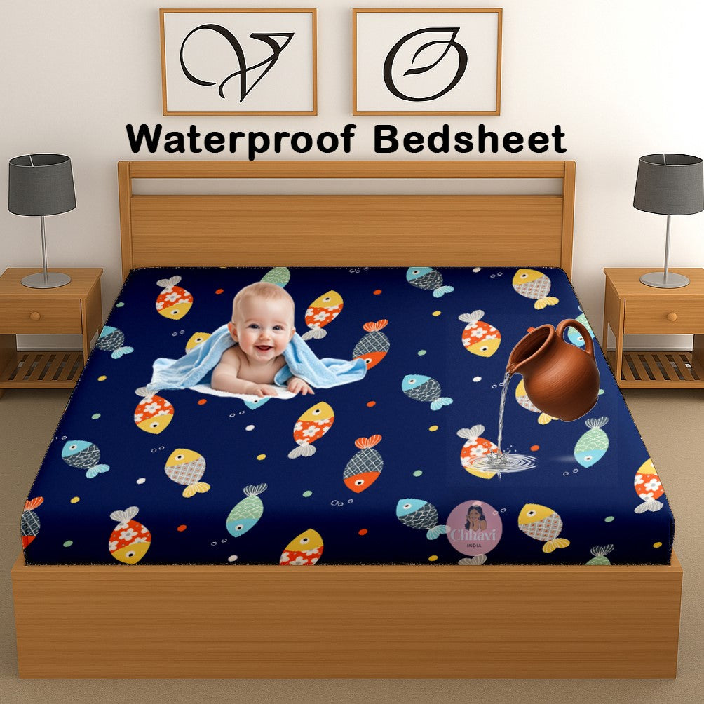 CHHAVI INDIA 210 TC Microfiber Waterproof Printed Fitted (Elastic) Bedsheet