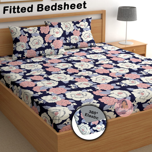 CHHAVI INDIA 180 TC Microfiber Double Fitted  Size Printed Bedsheet