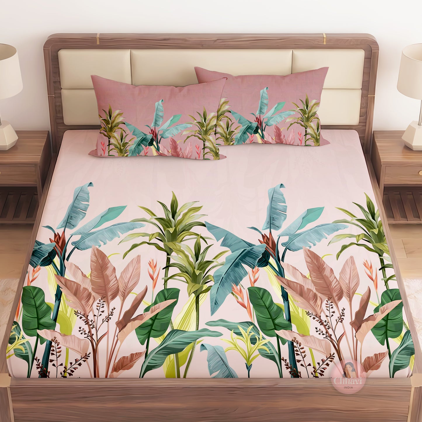 CHHAVI INDIA 210 TC Microfiber Printed King Size Bedsheet With Pillow Covers