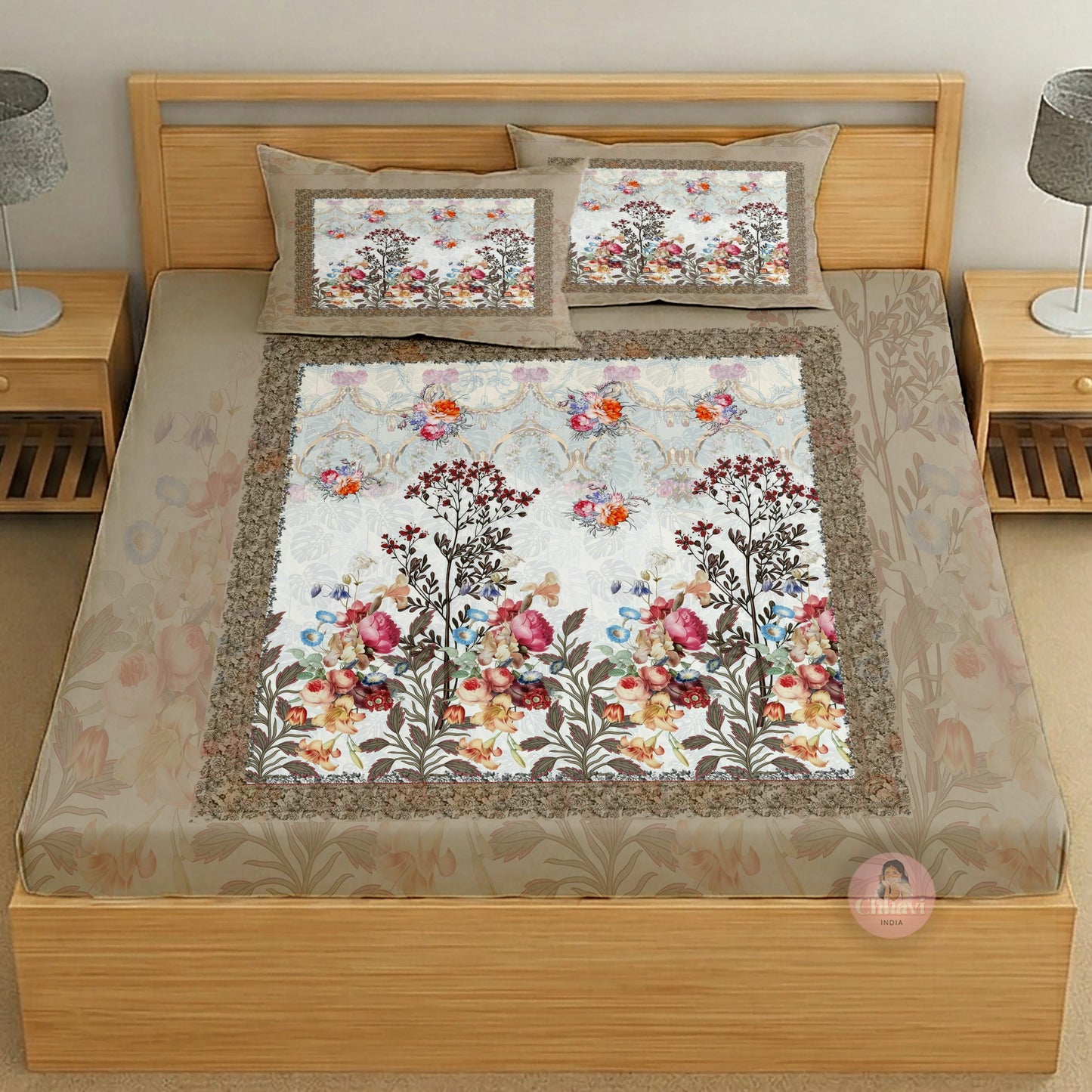 CHHAVI INDIA 210 TC Microfiber Printed King Size Bedsheet With 2 Pillow Covers