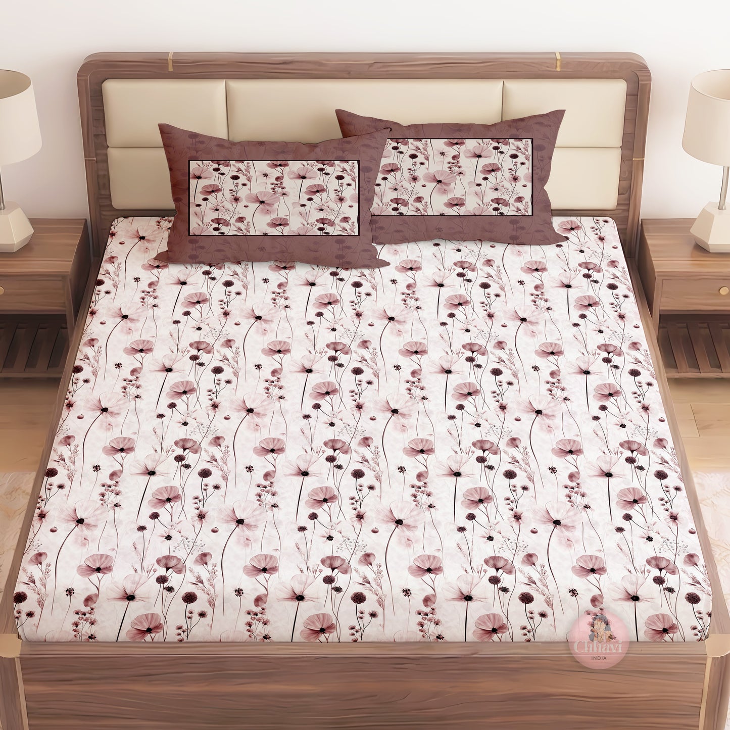 CHHAVI INDIA 210 TC Microfiber Printed King Size Bedsheet With Pillow Covers