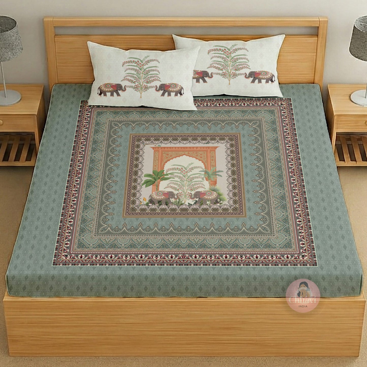 CHHAVI INDIA 210 TC Microfiber Printed King Size Bedsheet With 2 Pillow Covers