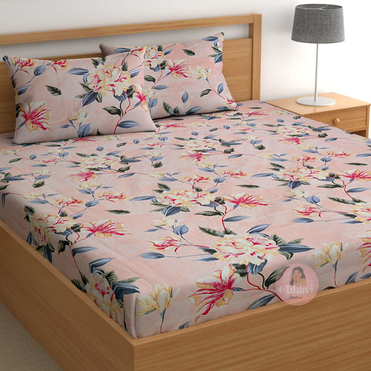 CHHAVI INDIA 210 TC Microfiber Printed King Size Bedsheet With Pillow Covers