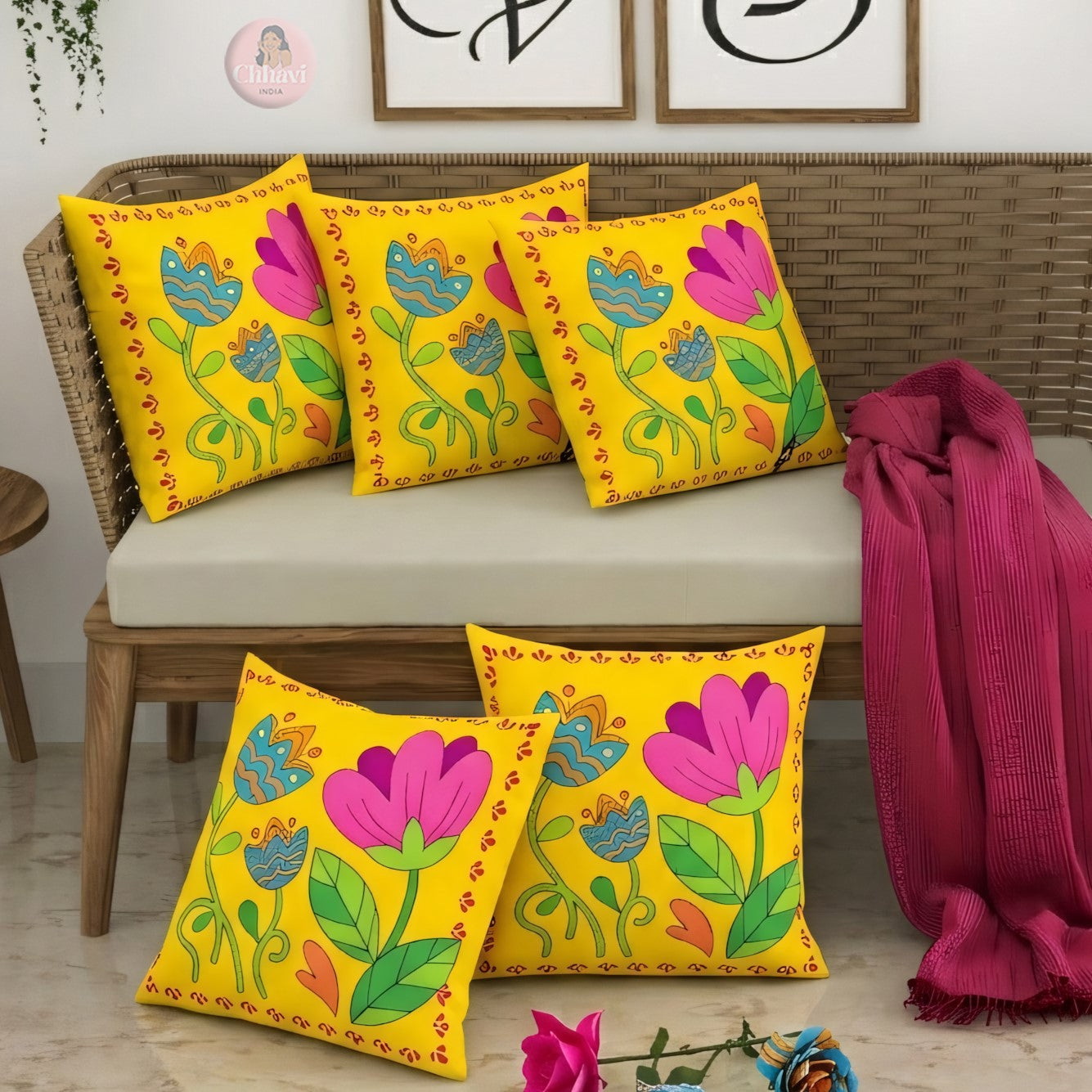 CHHAVI INDIA Microfiber Cushions Cover Pack of 5