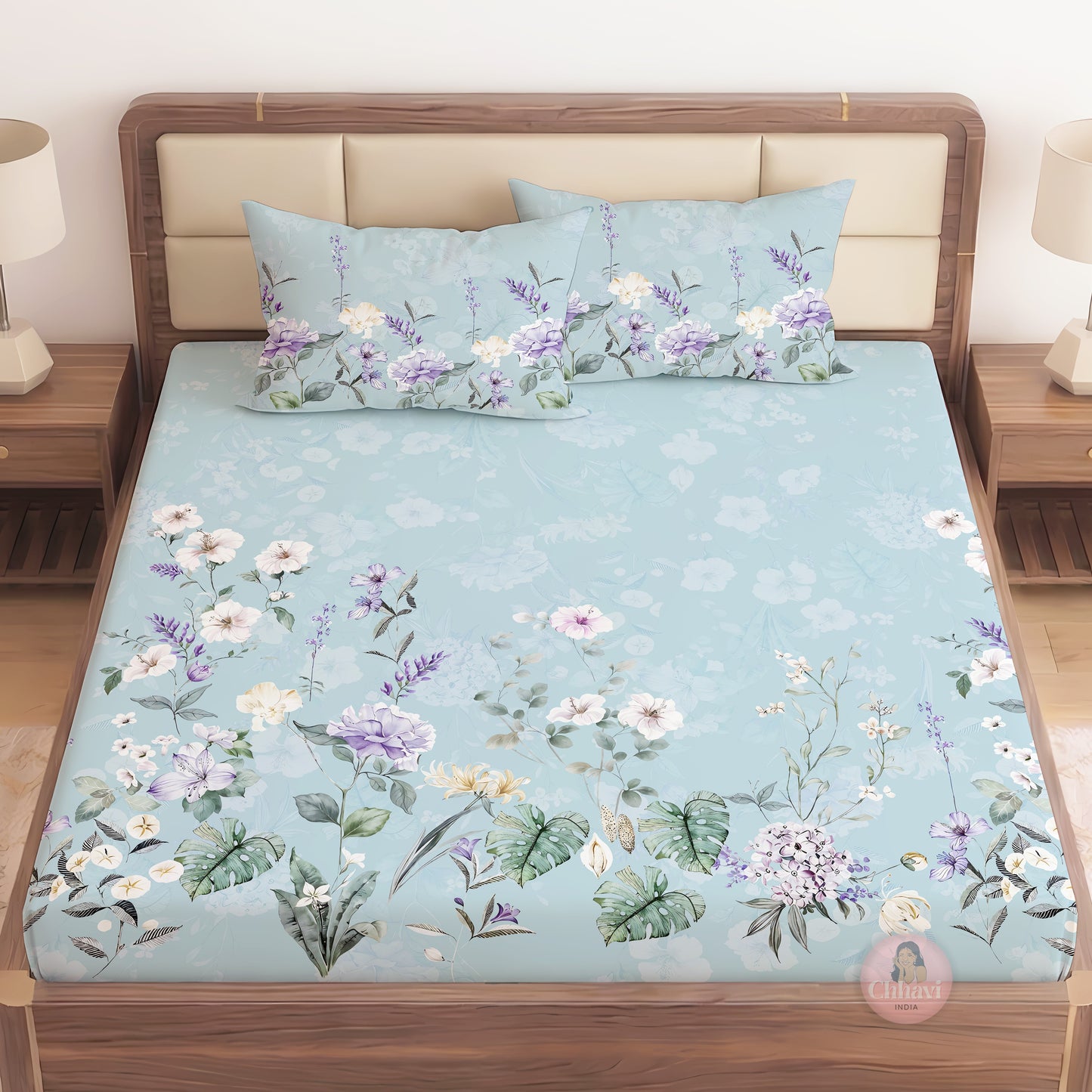 CHHAVI INDIA 210 TC Microfiber Printed King Size Bedsheet With Pillow Covers