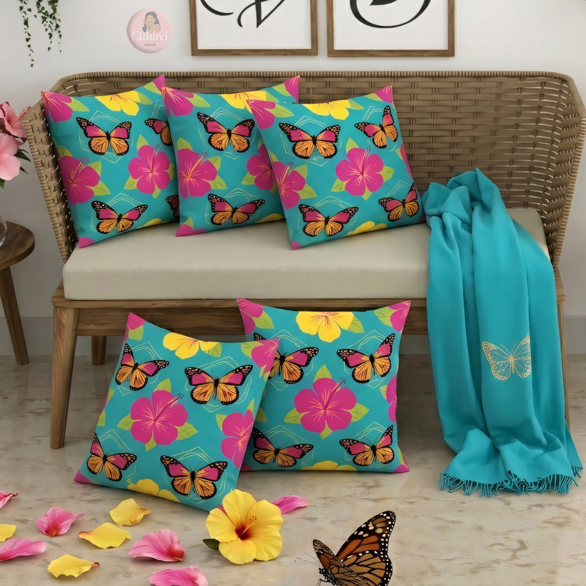 CHHAVI INDIA Microfiber Cushions Cover Pack of 5