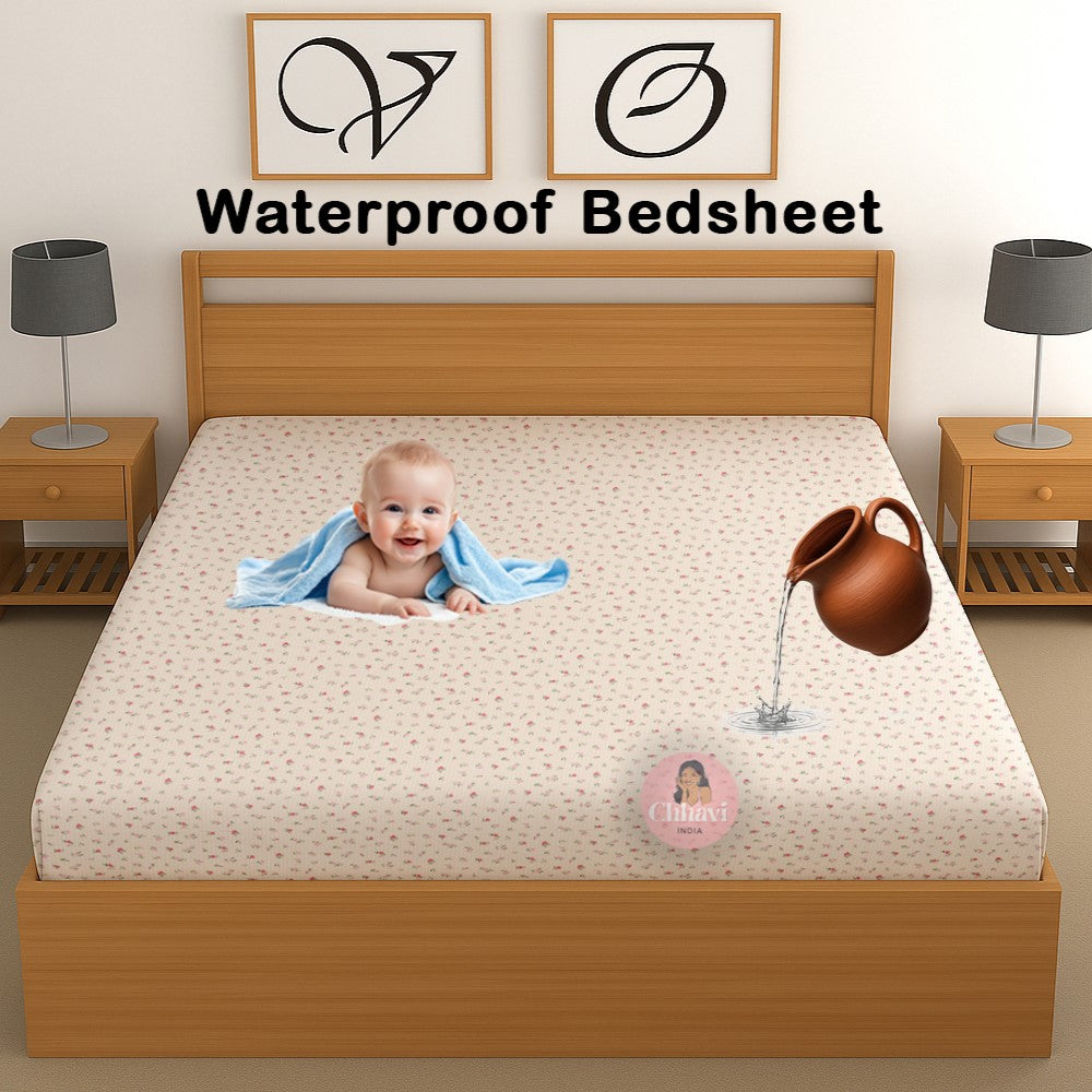 CHHAVI INDIA 210 TC Microfiber Waterproof Printed Fitted (Elastic) Bedsheet